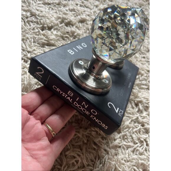 NWT BINO Crystal Door Knobs BRUSHED NICKEL One Set Round Crystal Balls - Picture 12 of 13